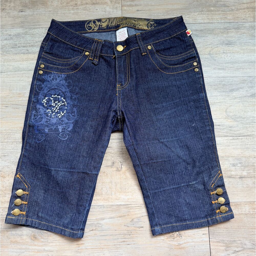 Y2K Urban Streetwear Mecca Femme Denim Bermuda Shorts Bling Pockets Size 7/8